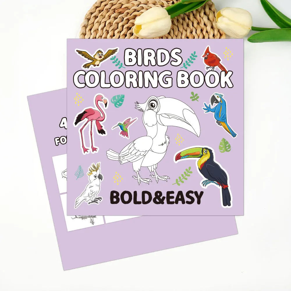 Birds coloring book with illustrations on a white background