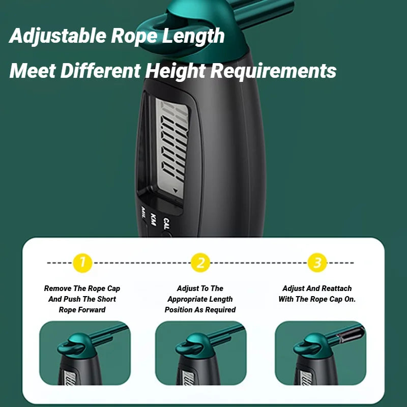 Adjustable rope length device with instructions on a green background