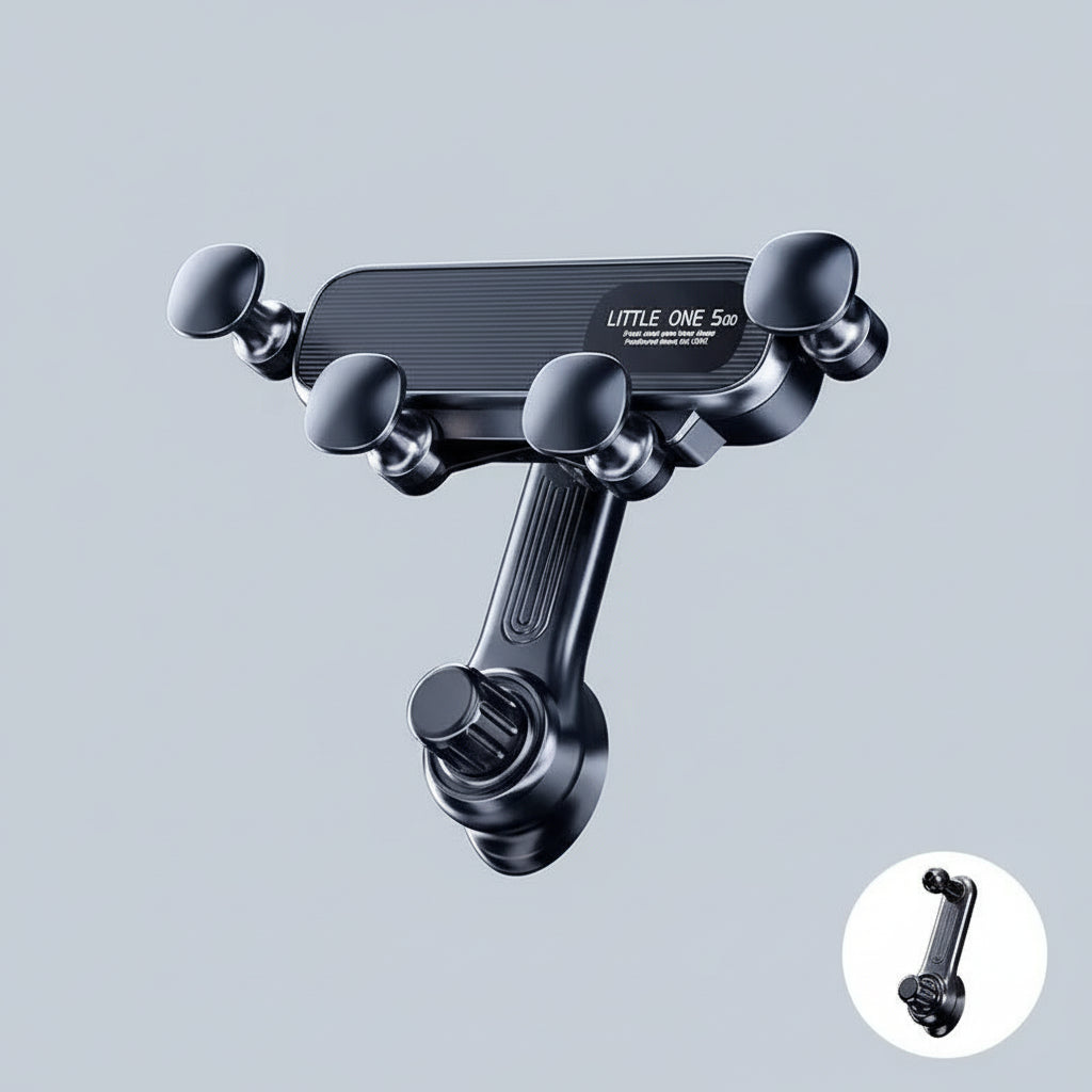 Car phone holder with extension rod on a car dashboard