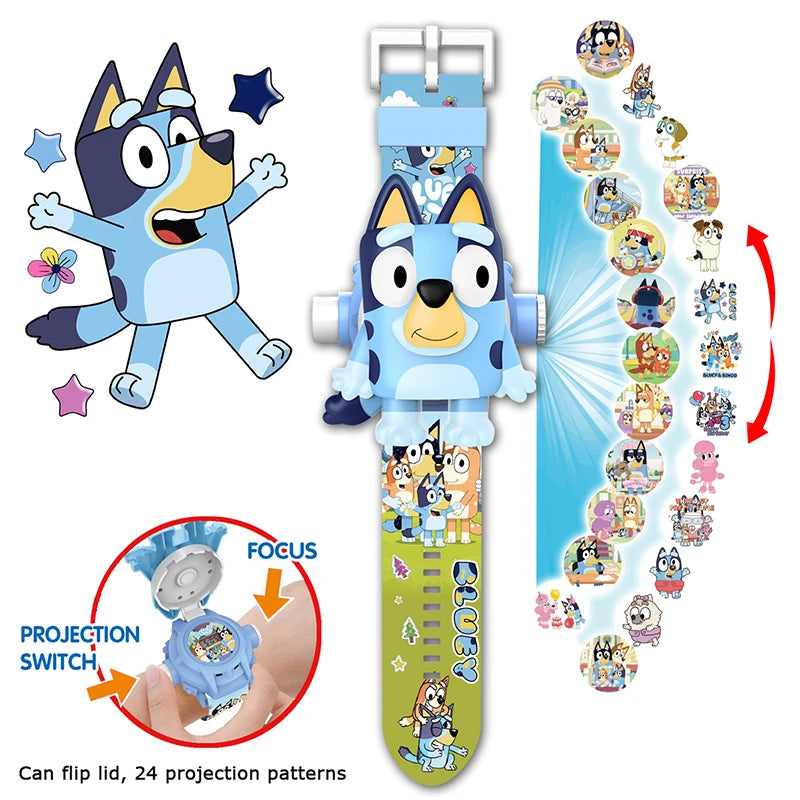 Bluey Kids Projection Digital Wristwatch with 24 Cartoon Patterns - Unisex (ages 3-7+)