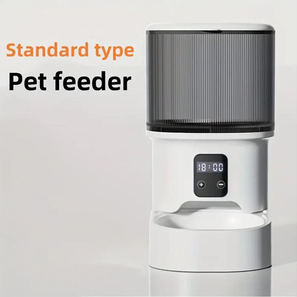Pet feeder with digital display on a white background